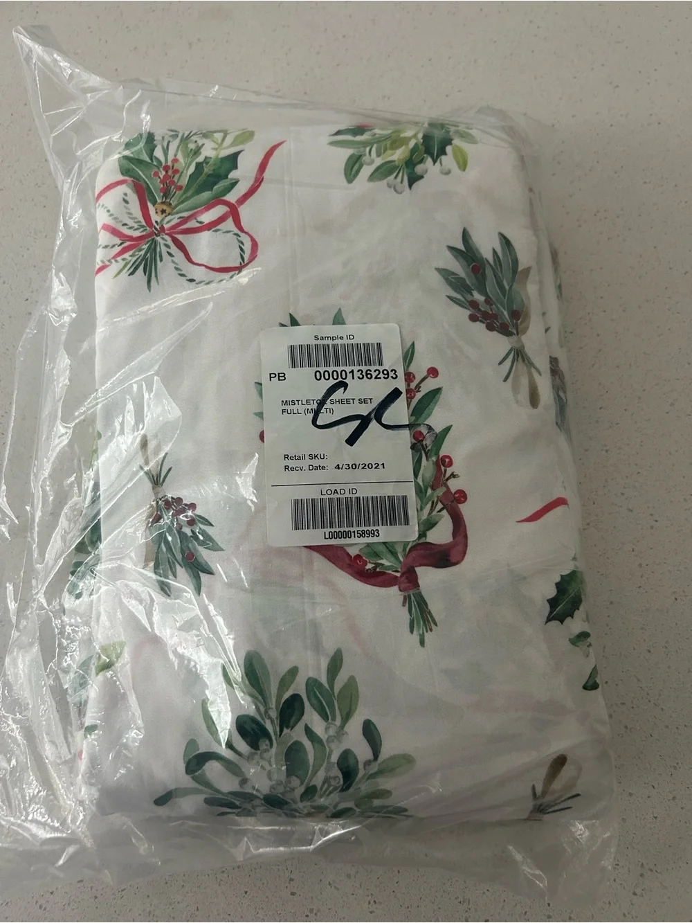 Pottery Barn Mistletoe Sheet Set Full Holiday Christmas NWOT Sample